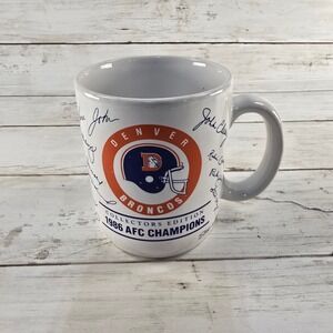 Denver Broncos 1986 AFC Champions Mug John Elway Facsimile Signatures Papel NFL